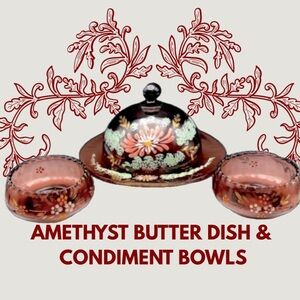 Jefferson Glass Amethyst Butter Dish & Condiment Bowls